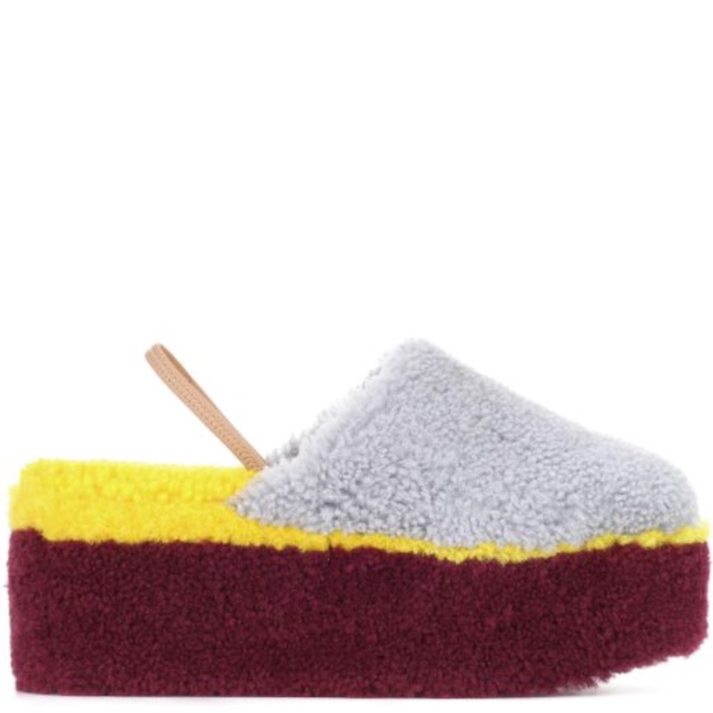 Fendi Multi Color Colorblock Platform Shearling Mules - Picture 3 of 12